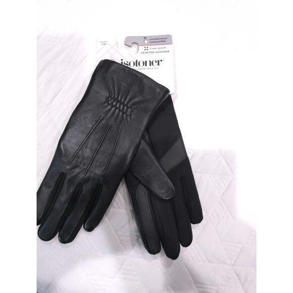 Isotoner Signature Women's Stretch Leather Touchscreen Gloves - Black S/M - Picture 3 of 5